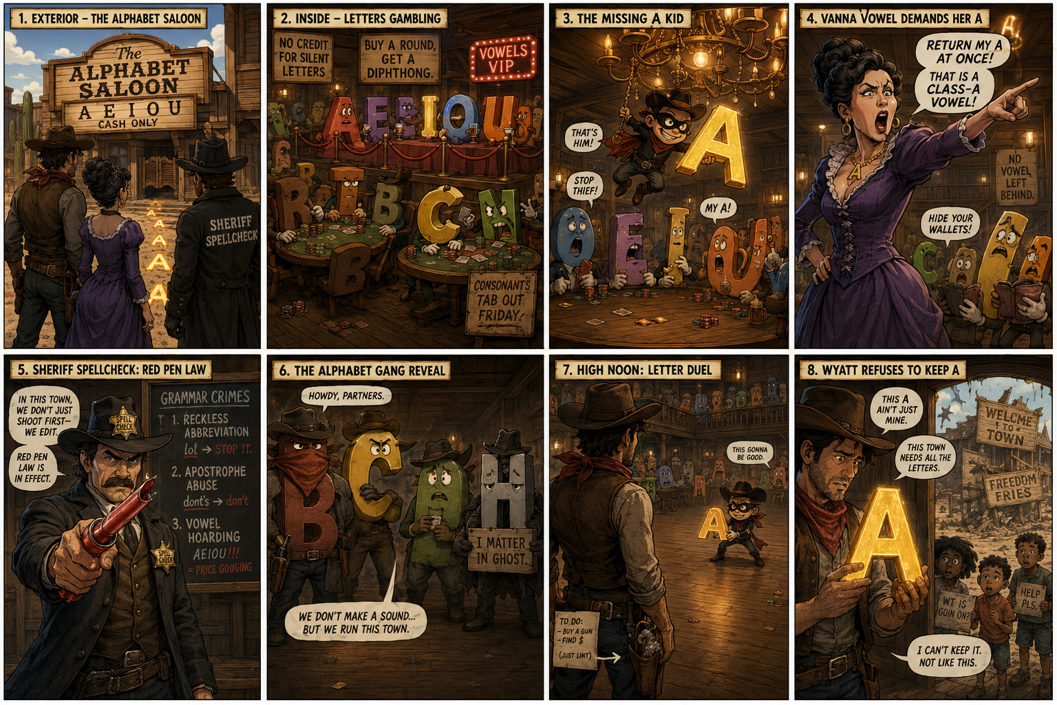 Wyatt catches the glowing A but looks at the desperate town outside the saloon doors, realizing the movement matters more than his name.